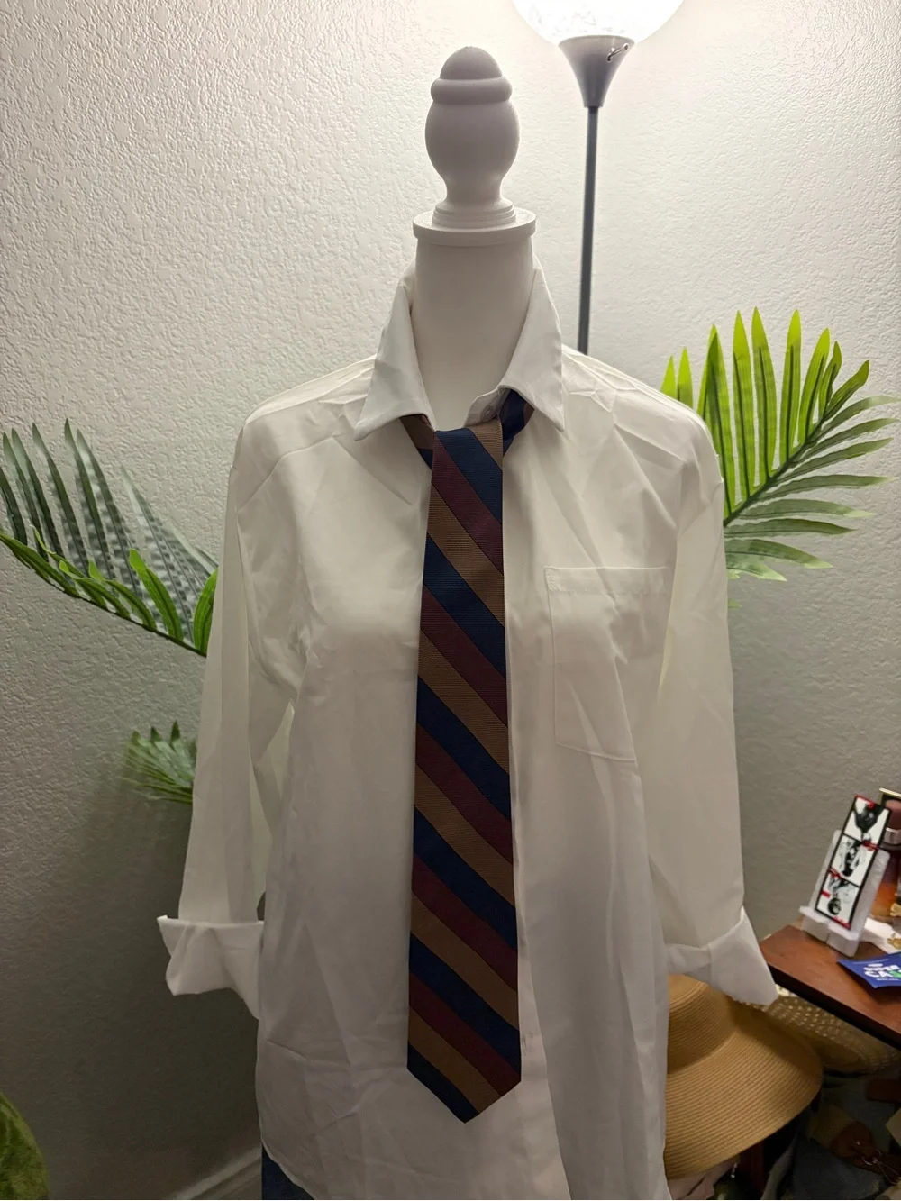 Men's Striped Silk Tie in Navy, Burgundy & Tan
